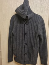 John Rocha Heavy Wool  Knitted Grey Cardigan WITH HOOD Men Size LARGE - £17.97 GBP