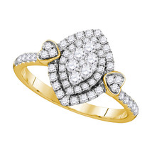 14k Yellow Gold Womens Round Diamond Oval Double Halo Cluster Ring 1/2 Cttw - £891.53 GBP