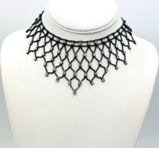 Victorian Style Black Metal Rhinestone Bib Collar Necklace - £12.66 GBP