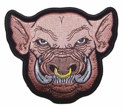 PIG / HOG HEAD W NOSE RING PATCH P4080 NEW jacket BIKER EMBROIDERIED BIK... - £5.19 GBP