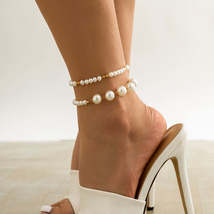 Pearl & 18K Gold-Plated Beaded Anklet Set - £11.70 GBP