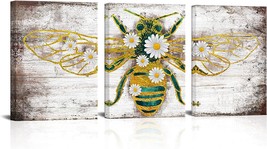 Klvos Insect Animal Canvas Wall Decor 3 Piece Honey Bee Daisy Wall Art Print - £31.96 GBP