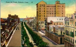 Vintage Linen Postcard - Habana Cuba - Paseo Del Prado Bird&#39;s-eye View - £5.39 GBP