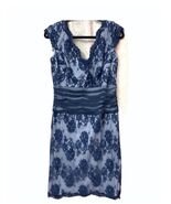 Tadashi Shoji Embroidered Lace Banded Waist Sheath Dress in Navy/Nude Si... - $148.50