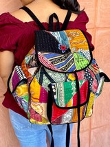 Multi Color Kantha Fabric Girl&#39;s Backpack School College Office Shoulder Bag - £78.58 GBP