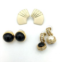 RETRO 80s vintage designer earrings - signed Trifari Monet Swarovski black white - £22.38 GBP