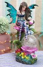 Ebros Butterfly Elf Pixie Fairy Sitting On Flower W/ LED Night Light Ball Statue - £28.83 GBP