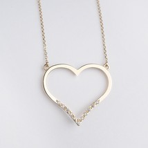 Open Heart Necklace, 14k Gold Necklace, Heart Pendant Gold, Sparkling Heart Desi - $323.00