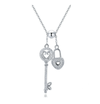 Silver Lock &amp; key Heart Necklace - £54.23 GBP