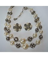 Vintage Faux Pearl Rhinestone &amp; AB Crystal Bead Necklace &amp; Clip Earrings... - $58.00