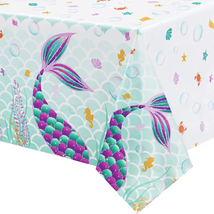 Mermaid Table Cover - 2 Pack 108&#39;&#39;×54&#39;&#39; Disposable Printed Plastic Tablecloth  - £8.08 GBP