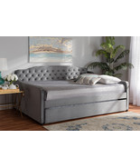 Savita Gray Velvet Fabric Button Tufted Full Size Daybed w/Trundle - $14,663.65 MXN