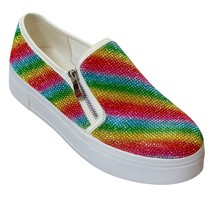 VIG0 FIORE Women&#39;s Shoes Sneakers Rainbow Rhinestone Zipped Tennis Shoes Size 8 - £26.12 GBP