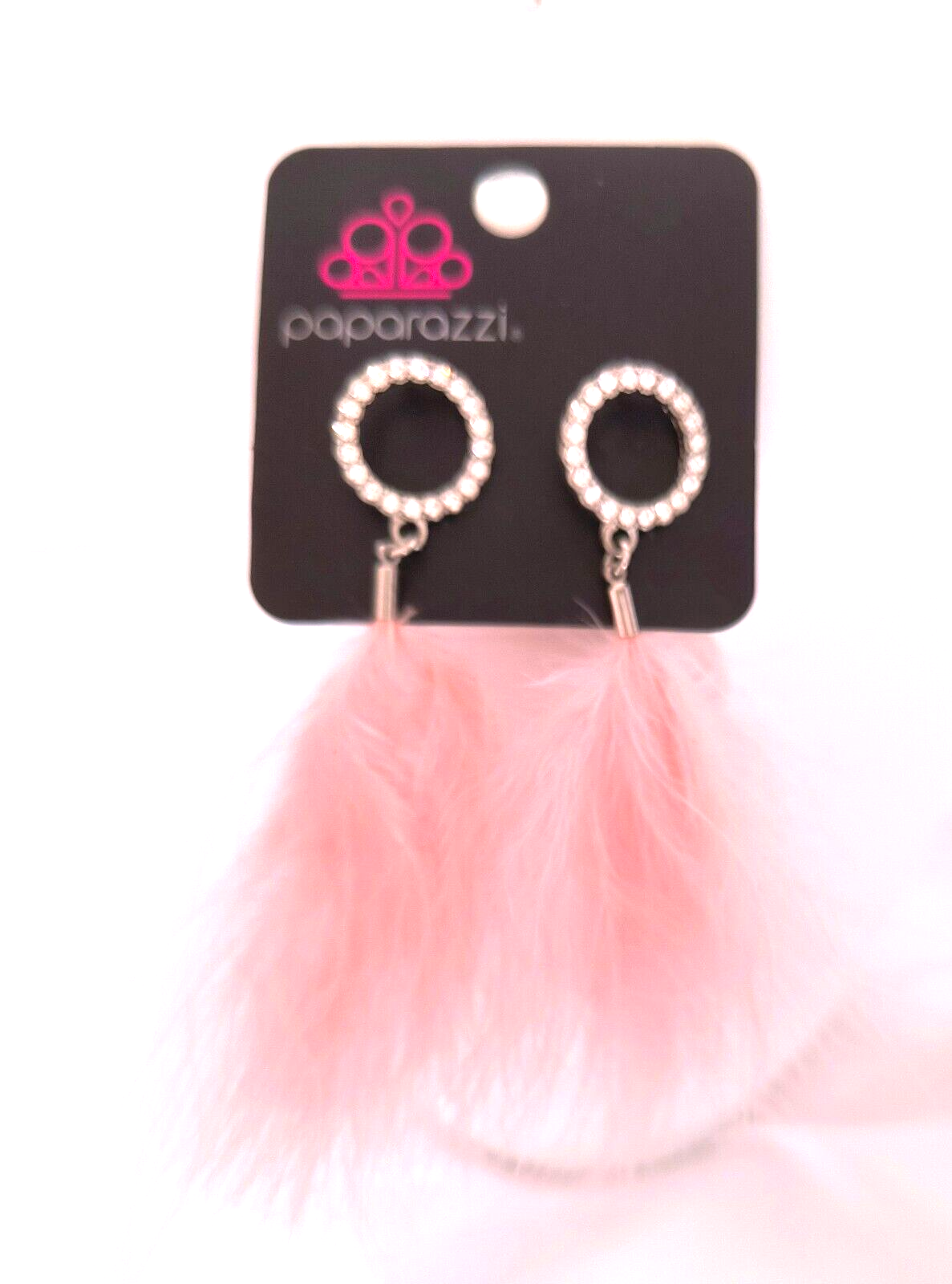 Paparazzi NEW with Tags Women's Earrings Pink Feather Dangle/Drop Clear Crystals - £5.93 GBP