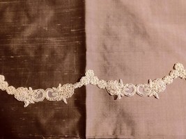 12 Couture Champagne Cord Outline Appliques W/ Pearls & Iris Bugle Beads Trim - $61.20