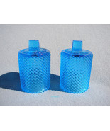 Pair of Vintage Blue Glass Peg Votive Candle Holders Diamond Pattern DEC... - £7.47 GBP