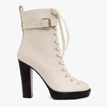 The Estrada Cream Leather Lace-Up Platform Heel Mid Calf Women Boot image 3