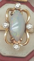 Antique 14k Yellow Gold Ring 3.25ct Diamonds &amp; Genuine Australian Opal R... - £1,280.05 GBP