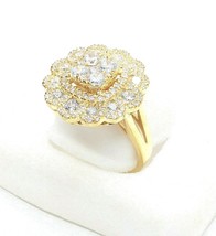 1.50CT Round Moissanite Flower Cluster Engagement Ring 14K Yellow Gold Plated - £210.92 GBP