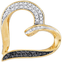 10k Yellow Gold Womens Round Black Color Enhanced Diamond Heart Pendant 1/4 - £286.96 GBP