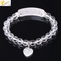 CSJA Reiki Boho Natural Gem Stone White Clear Rock Crystal Bracelet for Men Wome - £11.74 GBP