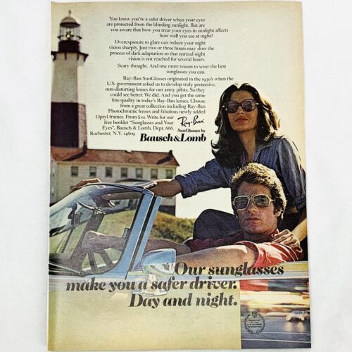 Vintage 1970&#39;s Ray Ban Sunglasses Bausch &amp; Lomb Color Print Ad 8 x 11 - $6.62