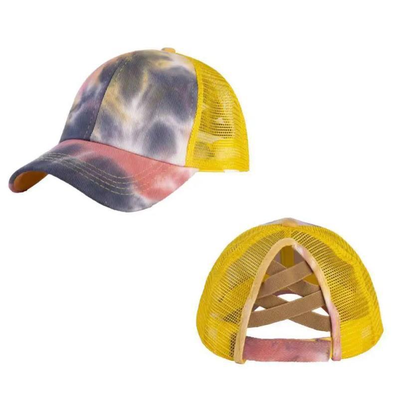 Tie Dye Women's Hat Cross Ponytail Net Hat Truck Driver Baseball Cap Sun Protect