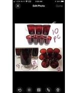 10 Vintage Ruby Red Glasses Clear Stem Cavalier Luminarc Arcoroc 5 1/8” ... - $79.40