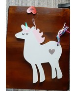 Happy Valentines Day Sign Decor Gift unicorn character with heart wooden... - £3.89 GBP