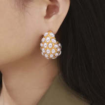 Titanium Steel Inlaid Imitation Pearl Earrings - $20.24
