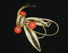 Vintage Classic Abstract Art Shaped Brooch Gold Tone Pin w Beads Costume... - £4.72 GBP