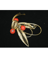 Vintage Classic Abstract Art Shaped Brooch Gold Tone Pin w Beads Costume... - £4.68 GBP