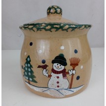 LTD Commodities Christmas Ceramic Snowman Winter Scene Cookie Jar With Lid - £11.59 GBP