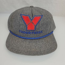 Vintage Yoder Feeds Gray Wool Snapback Hat Cap Red Blue Logo - $29.69