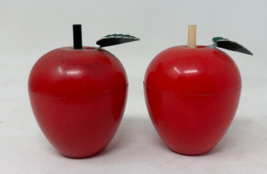 Vintage Red Plastic Apples Shaped Salt and Pepper Figural Shakers - $7.55