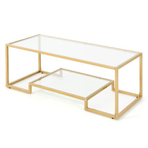 Coffee Table Rectangular Tempered Glass Accent Table 45&#39;&#39; W/ Shelf Living Room - £143.87 GBP