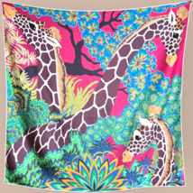 Luxury Double Sided Twill Silk Scarf &quot;Giraffes&quot; - £160.85 GBP