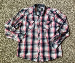 BKE Western Pearl Snap Men&#39;s Shirt Size XL Standard Fit Navy Blue White ... - $32.55