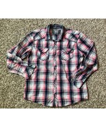 BKE Western Pearl Snap Men&#39;s Shirt Size XL Standard Fit Navy Blue White ... - $32.55