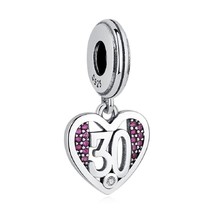 Sterling Silver 925 30th Birthday Pink Celebration Dangle Charm For Bracelets - £14.00 GBP