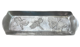 Torre &amp; Tagus Metal Trinket Tray 5.5 x 16&quot; Butterfly Dragonfly Silver-Aluminum - £26.80 GBP