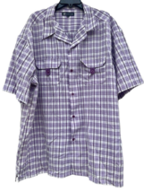 Montique Purple White Plaid Lightweight Short Sleeve Button Up Shirt Men... - £11.88 GBP