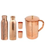 Handmade Copper Hammered Bottle Water Pitchers Jug 2 Drinking Tumbler Se... - £52.16 GBP