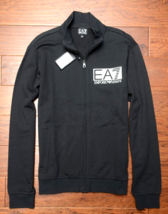 Emporio Armani EA7 Men&#39;s Full Zip Stand Collar Black Cotton Sweat Jacket L - $82.16