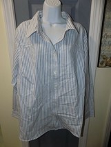 George Blue Stripe Button Down Blouse Size 3X (22W-24W) Women&#39;s NEW - £15.35 GBP