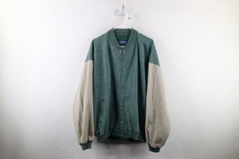 Vintage 90s Streetwear Mens XL Faded Color Block Denim Varsity Jacket Bomber USA - £70.02 GBP