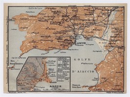 1914 ORIGINAL ANTIQUE MAP OF VICINITY OF AJACCIO / CORSICA CORSE / FRANCE - $27.31