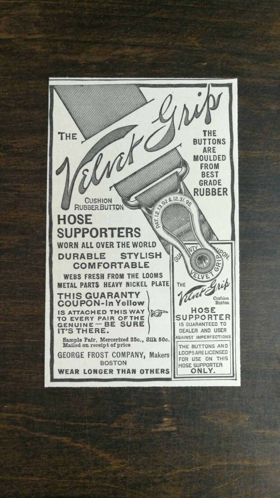 Vintage 1904 The Velvet Grip Hose Supporters George Frost Co. Original Ad 721 - $6.64