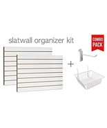 White Slatwall Panels Organizer Kit (2) 2&#39;Hx4&#39;W + (15) 6&quot; hooks &amp; 4 baskets - $148.92