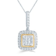 1/4CT TW Diamond cushion Pendant in Sterling Silver &amp; 14k Yellow plating with 18 - £43.95 GBP